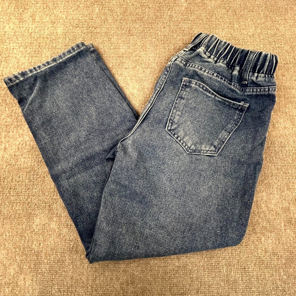 Flamingals Crop Jeans Womens Small Blue Denim Cotton Drawstring Waist Distressed
